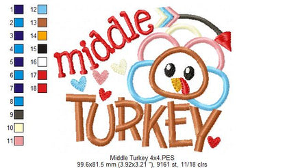 Thanksgiving Middle Turkey - Applique Embroidery