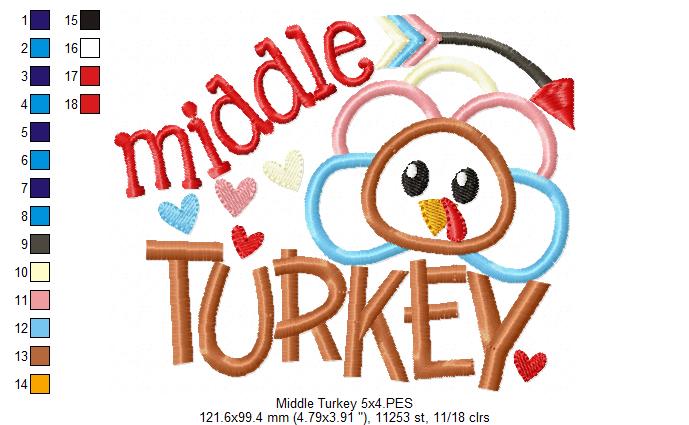 Thanksgiving Middle Turkey - Applique Embroidery