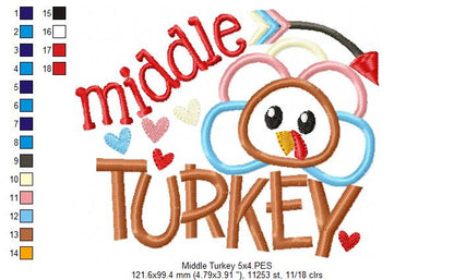 Thanksgiving Middle Turkey - Applique Embroidery