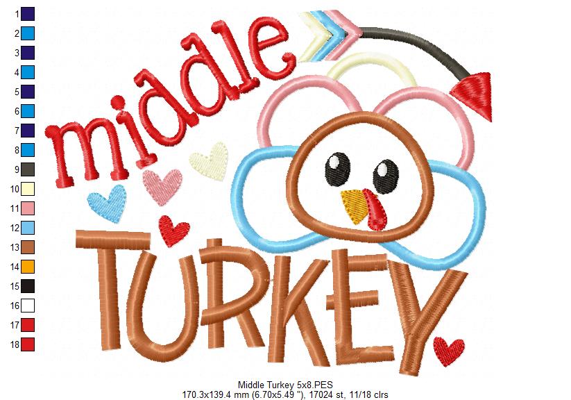 Thanksgiving Middle Turkey - Applique Embroidery