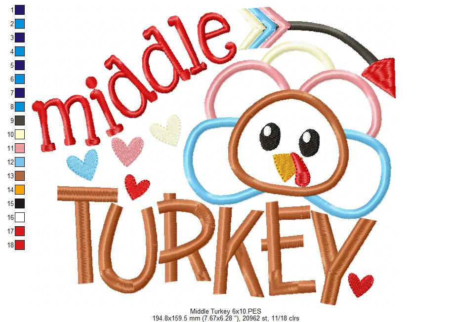 Thanksgiving Middle Turkey - Applique Embroidery