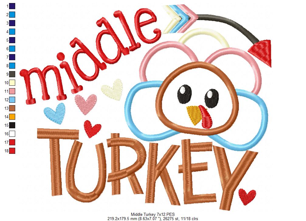 Thanksgiving Middle Turkey - Applique Embroidery