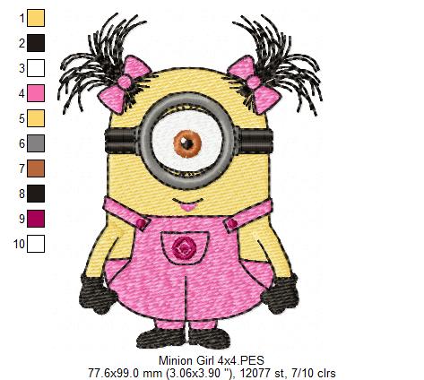 Minions Girl - Fill Stitch Embroidery - Machine Embroidery Design