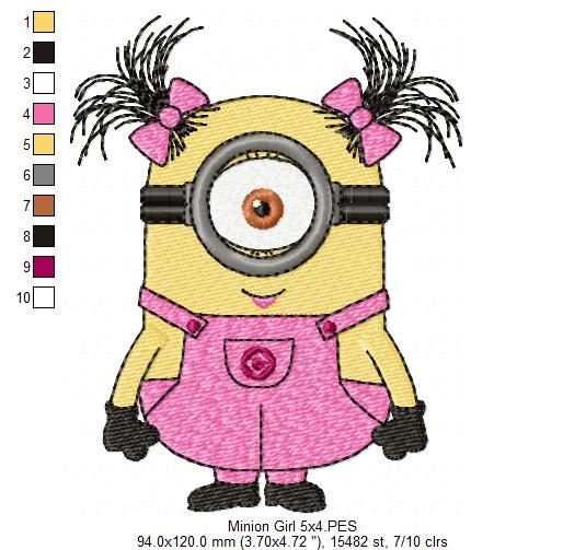 Minions Girl - Fill Stitch Embroidery - Machine Embroidery Design