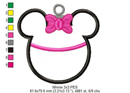 Minnie Christmas Ornament - Applique - Machine Embroidery Design