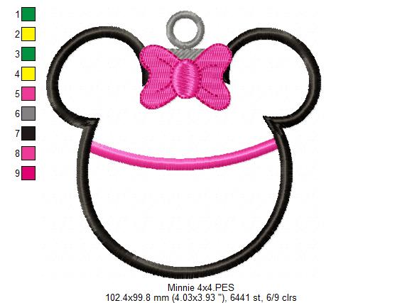 Minnie Christmas Ornament - Applique - Machine Embroidery Design