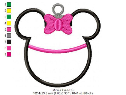 Minnie Christmas Ornament - Applique - Machine Embroidery Design