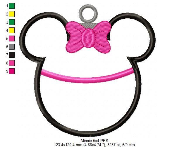 Minnie Christmas Ornament - Applique - Machine Embroidery Design