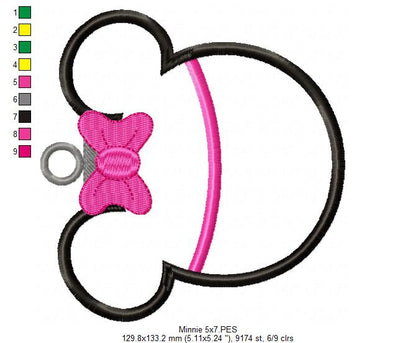 Minnie Christmas Ornament - Applique - Machine Embroidery Design