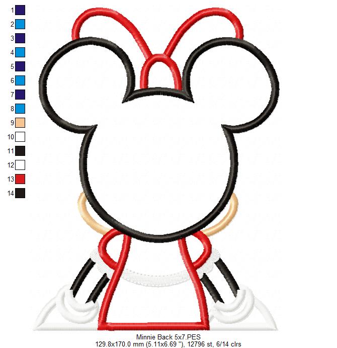 Minnie Mouse Back - Applique - Machine Embroidery Design