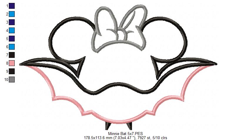 Mouse Ears Girl Bat - Applique Embroidery