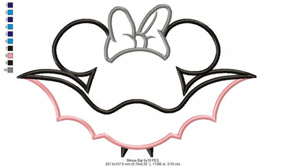 Mouse Ears Girl Bat - Applique Embroidery