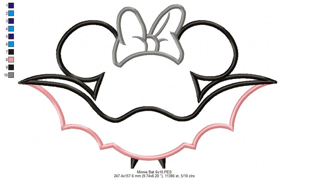 Mouse Ears Boy and Girl Bat - Set of 2 Designs - Applique Embroidery