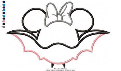 Mouse Ears Girl Bat - Applique Embroidery