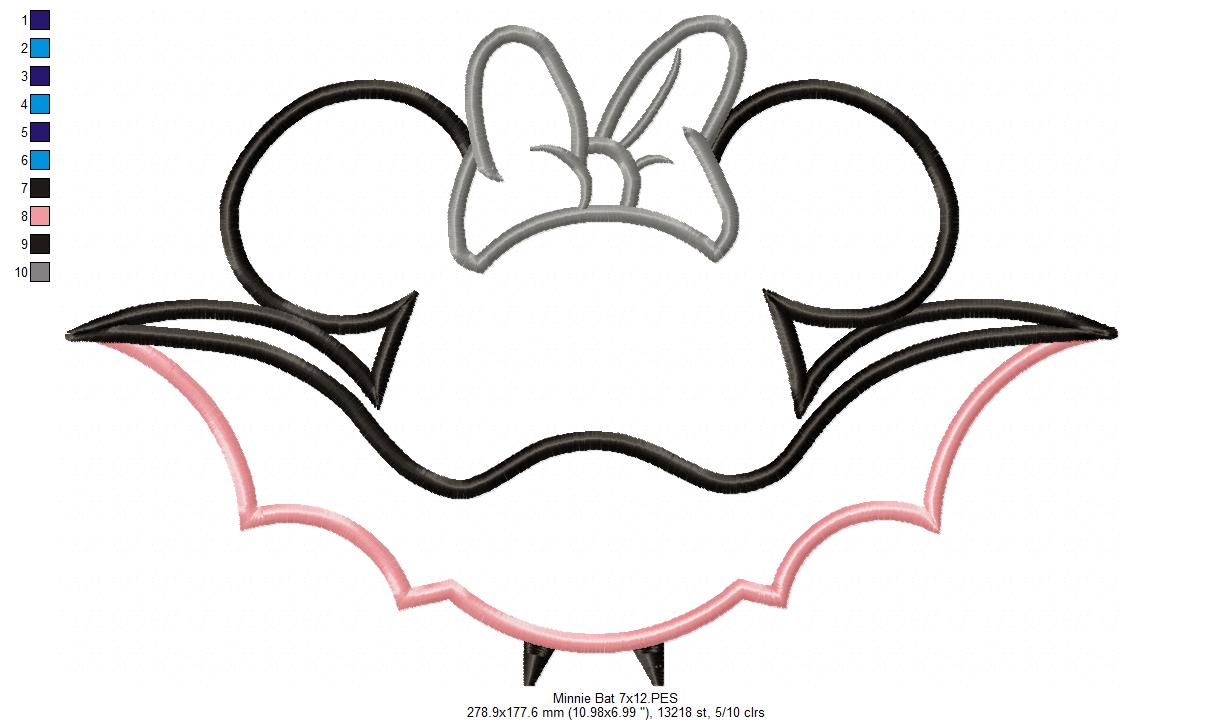 Mouse Ears Boy and Girl Bat - Set of 2 Designs - Applique Embroidery