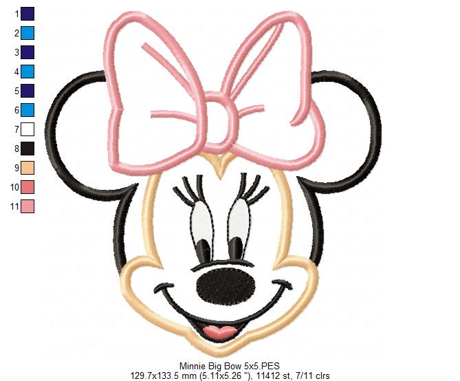 Minnie Mouse Big Bow Face - Applique - Machine Embroidery Design