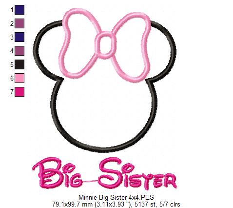 Siblings Mouse Ears Girl - Set of 3 Designs - Applique Embroidery