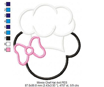 Mouse Ears Boy and Girl kitchen Chef Hat - Set of 2 Designs - Applique Embroidery