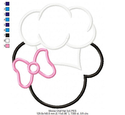 Mouse Ears Boy and Girl kitchen Chef Hat - Set of 2 Designs - Applique Embroidery