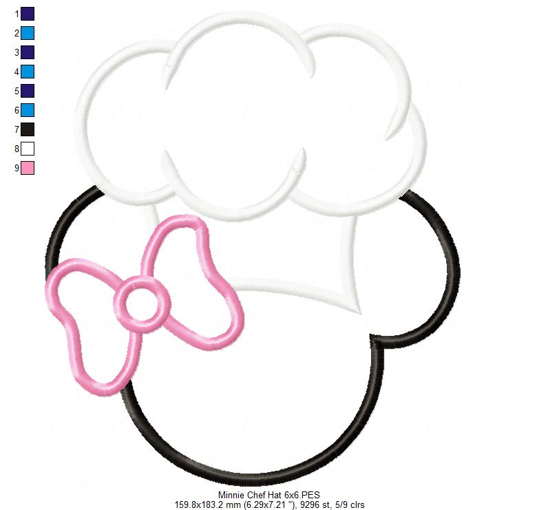 Mouse Ears Boy and Girl kitchen Chef Hat - Set of 2 Designs - Applique Embroidery