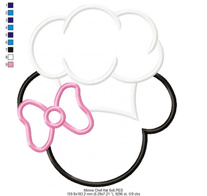 Mouse Ears Boy and Girl kitchen Chef Hat - Set of 2 Designs - Applique Embroidery