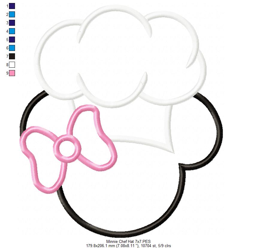 Mouse Ears Boy and Girl kitchen Chef Hat - Set of 2 Designs - Applique Embroidery