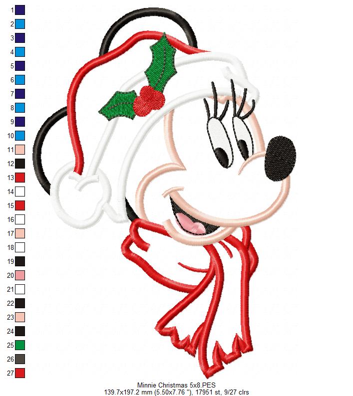 Christmas Mouse Ears Girl - Applique - Machine Embroidery Design