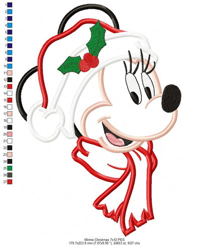 Christmas Mouse Ears Girl - Applique - Machine Embroidery Design