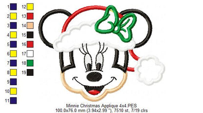 Mouse Ears Girl Christmas - Applique - Machine Embroidery Design