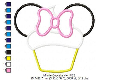 Mouse Ears Girl Cupcakes - Applique Machine Embroidery Design