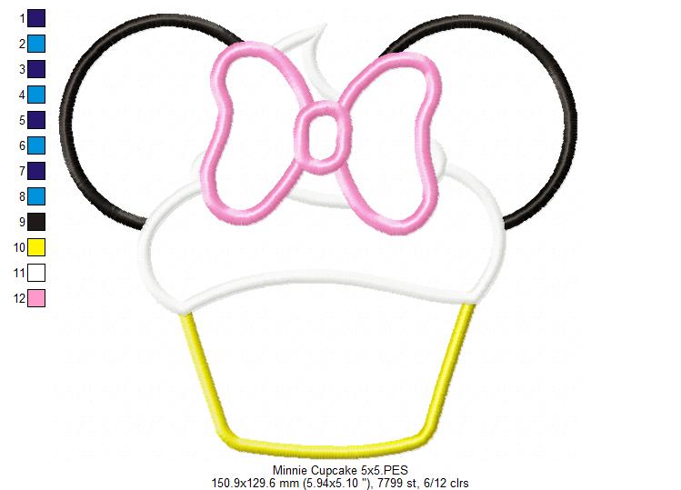 Mouse Ears Girl Cupcakes - Applique Machine Embroidery Design