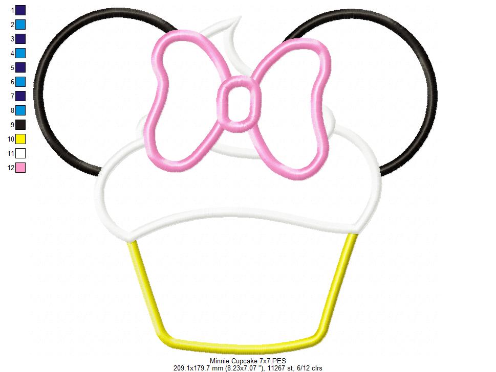 Mouse Ears Girl Cupcakes - Applique Machine Embroidery Design
