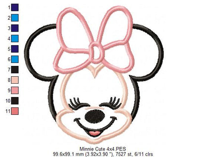 Minnie Mouse Cute Face - Applique - Machine Embroidery Design