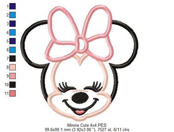 Minnie Mouse Cute Face - Applique - Machine Embroidery Design