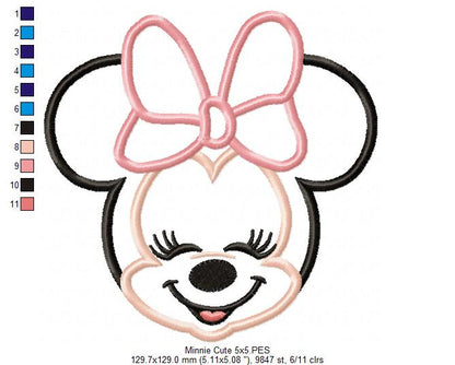 Minnie Mouse Cute Face - Applique - Machine Embroidery Design