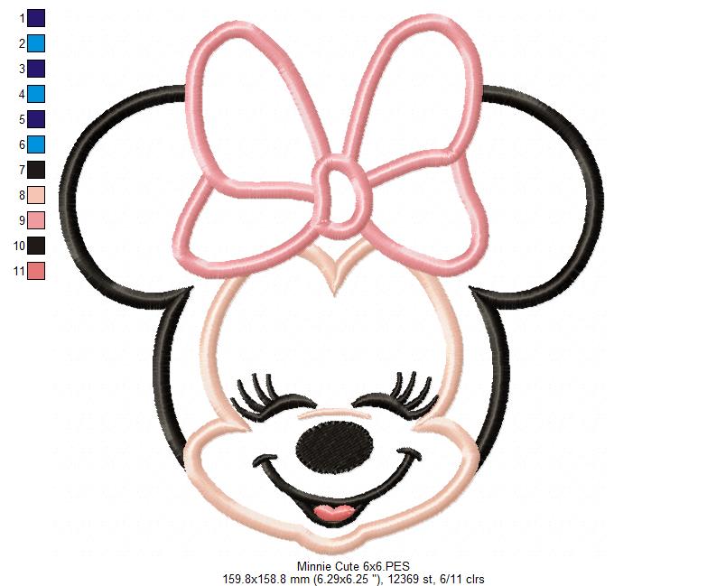 Minnie Mouse Cute Face - Applique - Machine Embroidery Design