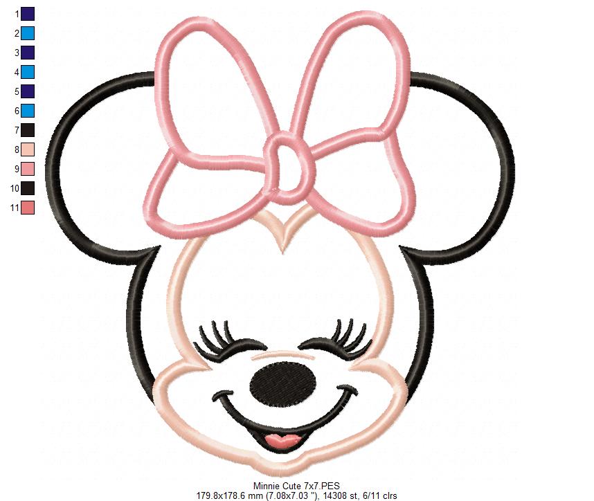 Minnie Mouse Cute Face - Applique - Machine Embroidery Design