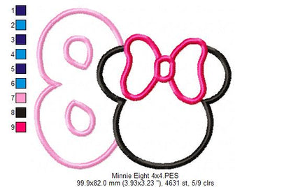 Mouse Ears Girl Number 8 Eight 8th Eighth Birthday Number 8 - Applique