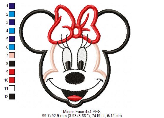 Minnie Mouse Face - Applique - Machine Embroidery Design