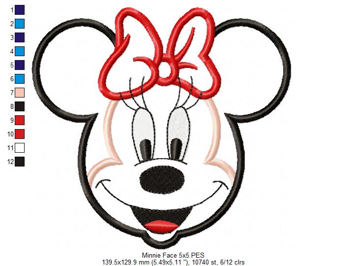 Minnie Mouse Face - Applique - Machine Embroidery Design