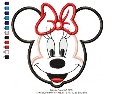 Minnie Mouse Face - Applique - Machine Embroidery Design