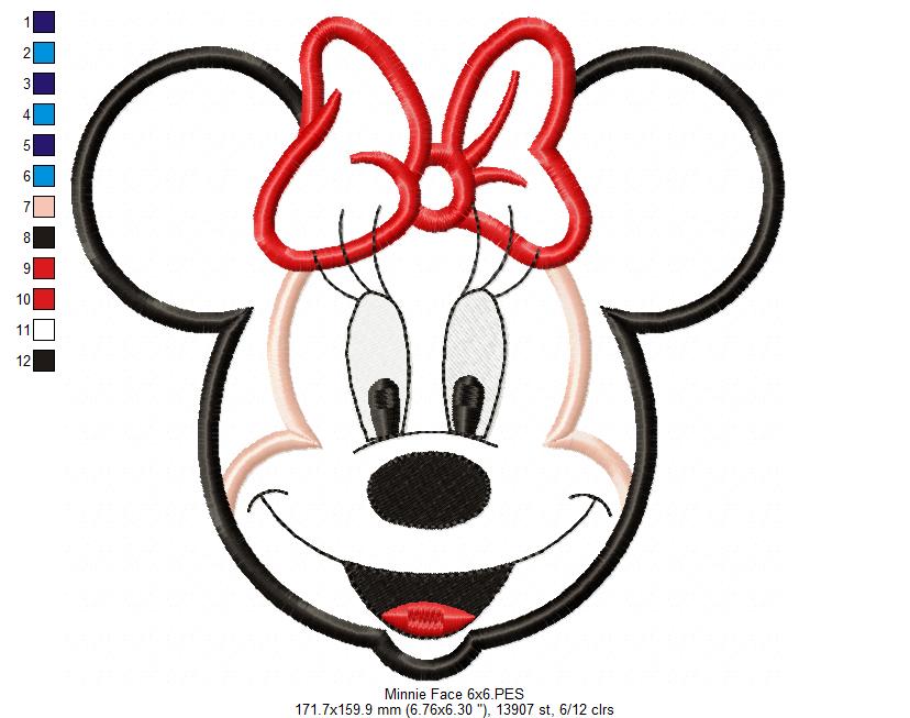Minnie Mouse Face - Applique - Machine Embroidery Design