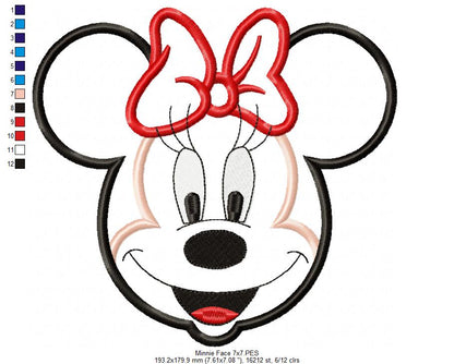 Minnie Mouse Face - Applique - Machine Embroidery Design