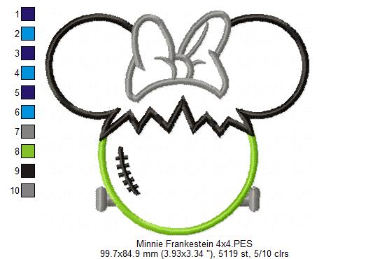 Mouse Ears Girl Frankenstein - Applique Embroidery