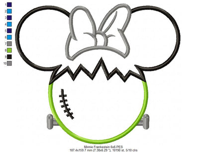 Mouse Ears Girl Frankenstein - Applique Embroidery