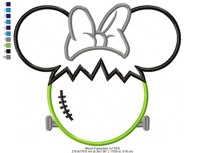 Mouse Ears Boy and Girl Frankenstein - Set of 2 Designs - Applique Embroidery