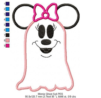 Mouse Ears Boy and Girl Ghost - Set of 2 Designs - Applique Embroidery