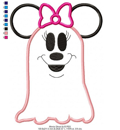 Mouse Ears Boy and Girl Ghost - Set of 2 Designs - Applique Embroidery