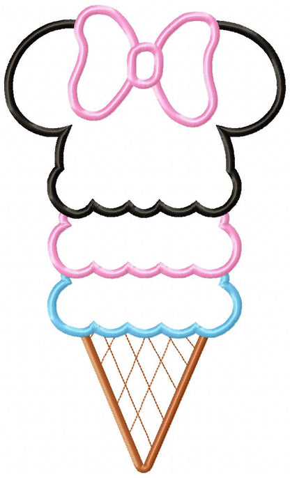 Mouse Ears Girl Summer Ice Cream - Applique - Machine Embroidery Design