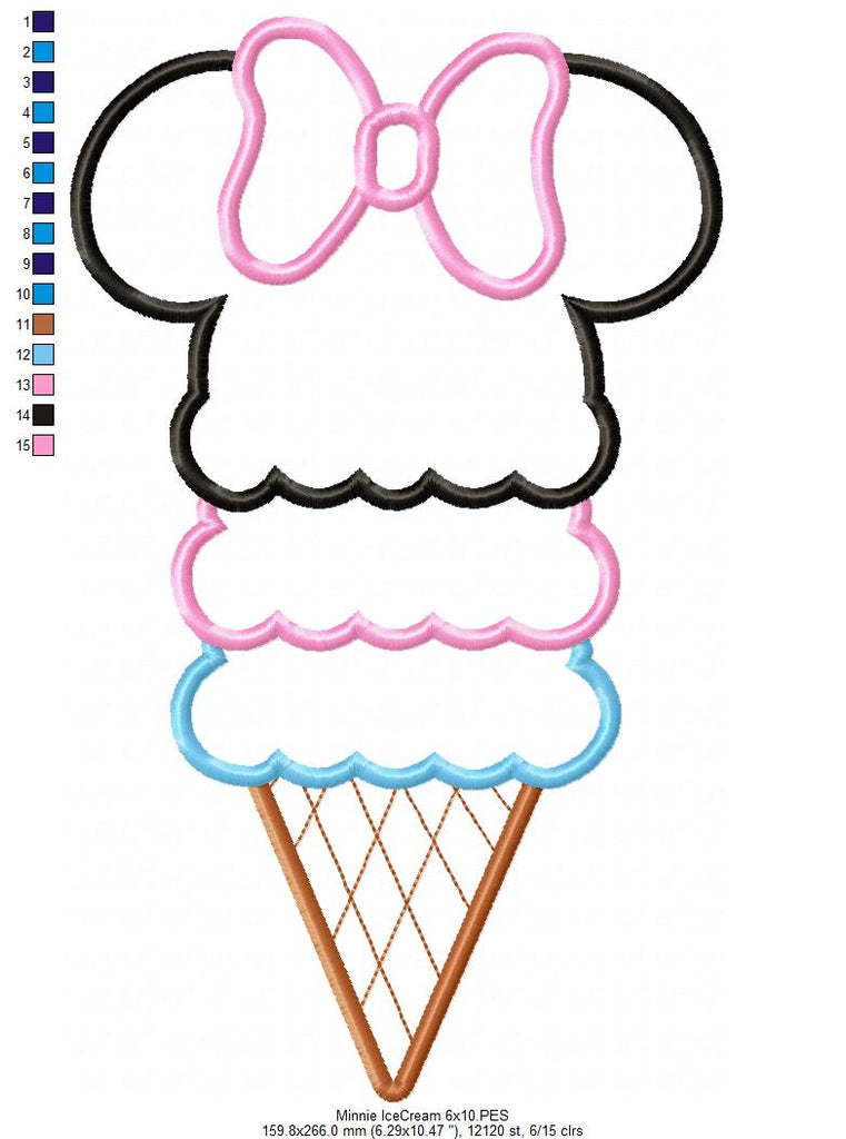 Mouse Ears Girl Summer Ice Cream - Applique